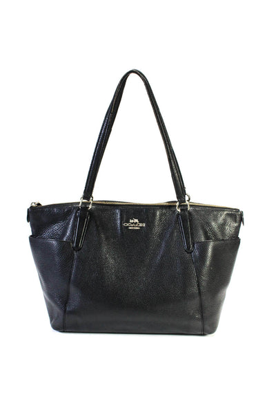 Coach Womens Pebbled Leather Gold Tone Zipper Closure Shoulder Tote Handbag Blac