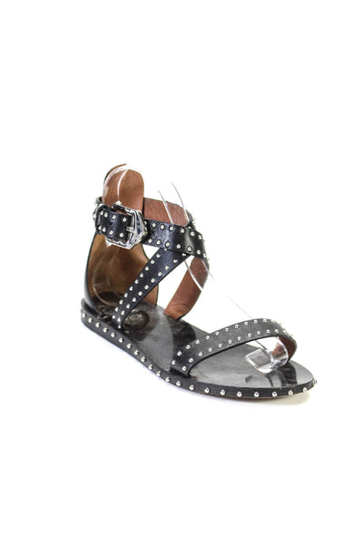 Givenchy Womens Leather Studded Silver Tone Ankle Strap Sandals Black Size 37 7