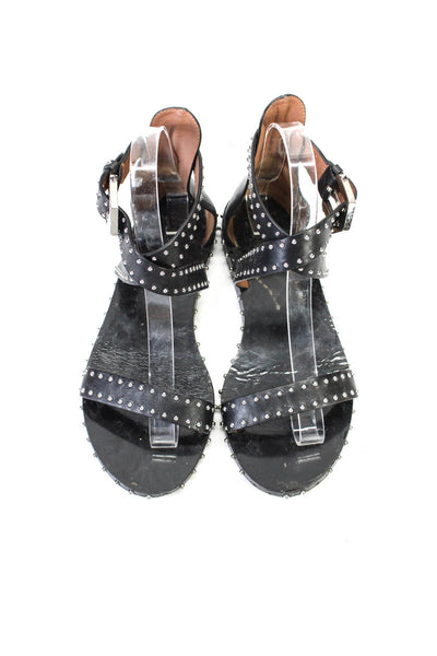 Givenchy Womens Leather Studded Silver Tone Ankle Strap Sandals Black Size 37 7