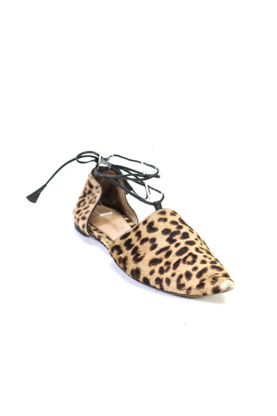 Gianvito Rossi Womens Animal Print Lace Up Pointed Toe Flats Brown Size 36.5 6.5