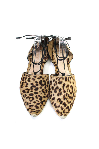 Gianvito Rossi Womens Animal Print Lace Up Pointed Toe Flats Brown Size 36.5 6.5