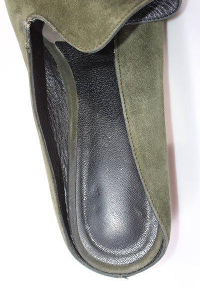 Robert Clergerie Womens Suede Slide On Mules Flats Olive Green Size 37.5 7.5