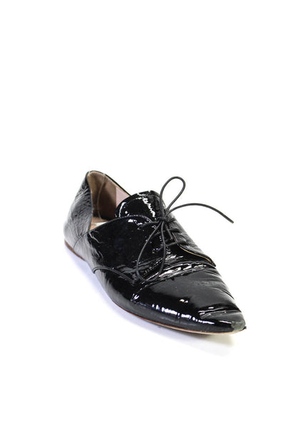 Miu Miu Womens Patent Leather Lace Up Pointed Toe Ballet Flats Black Size 36.5 6