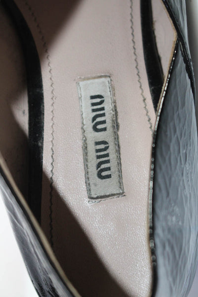 Miu Miu Womens Patent Leather Lace Up Pointed Toe Ballet Flats Black Size 36.5 6