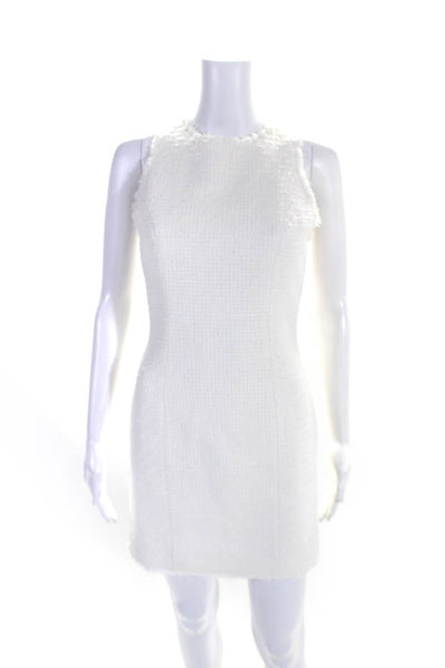 Balmain Womens White Cotton Textured Crew Neck Sleeveless Shift Dress Size 36