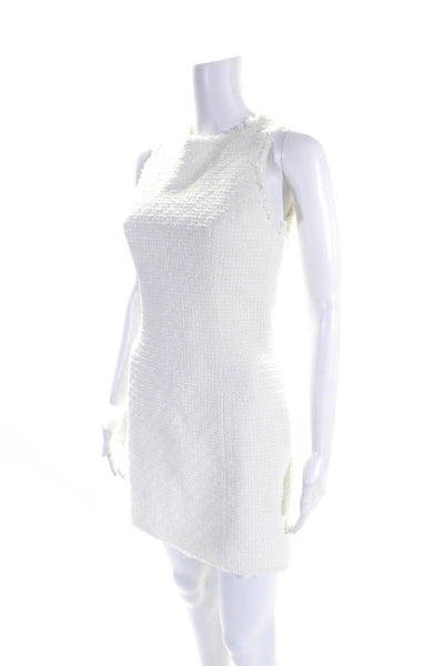 Balmain Womens White Cotton Textured Crew Neck Sleeveless Shift Dress Size 36