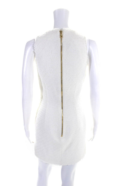 Balmain Womens White Cotton Textured Crew Neck Sleeveless Shift Dress Size 36