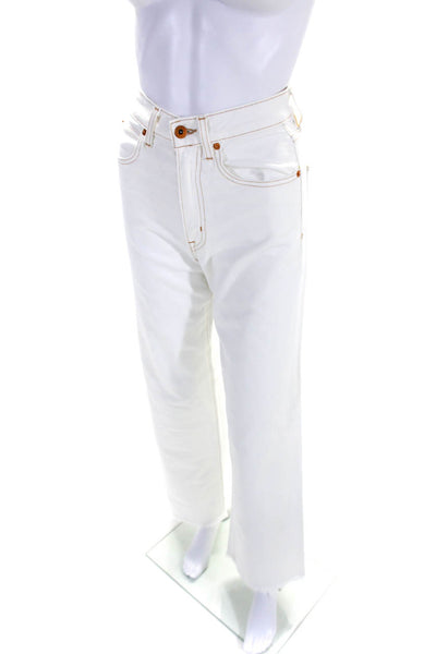 Slvrlake Womens White Cotton High Rise Distress Straight Leg Jeans Size 23