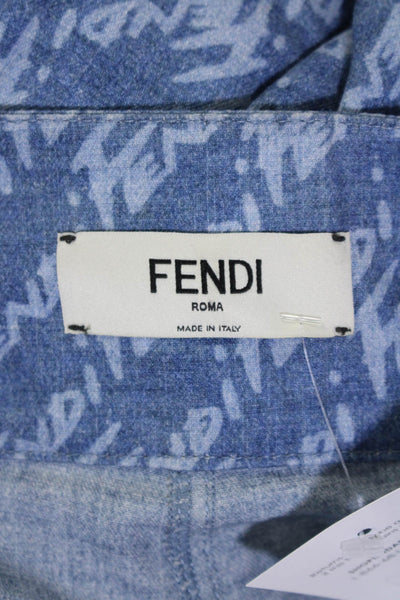 Fendi Womens Blue Cotton Graphic Print High Rise Zip Pockets Mini Shorts Size 36