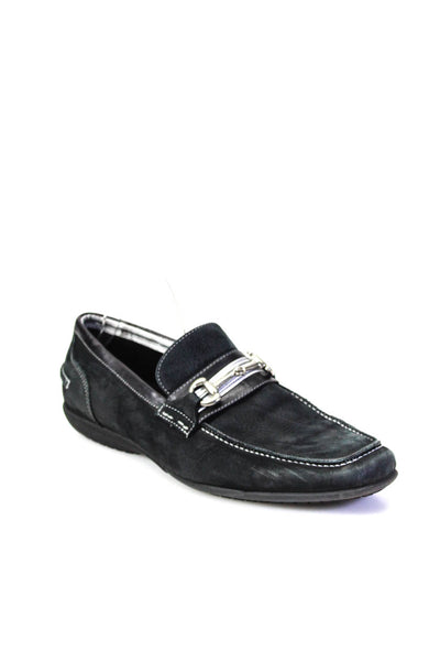 Johnston & Murphy Mens Suede Apron Toe Metal Accent Loafers Black Size 9.5US