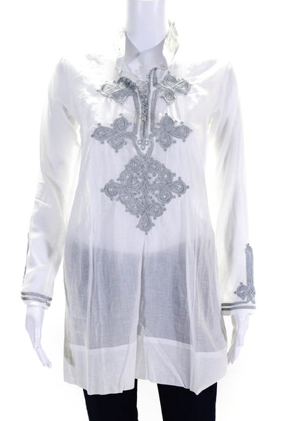 Karim Bouriad Marrakech Womens Long Sleeve V Neck Embroidered Tunic White Size S