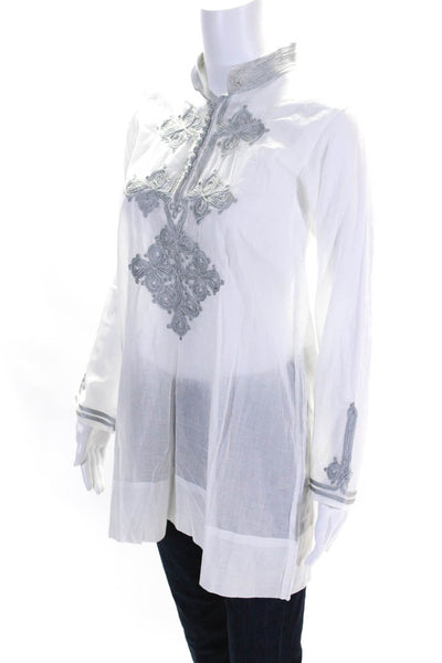 Karim Bouriad Marrakech Womens Long Sleeve V Neck Embroidered Tunic White Size S