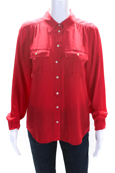 J Crew Womens Silk Long Sleeve Collared Button Down Blouse Red Size 2