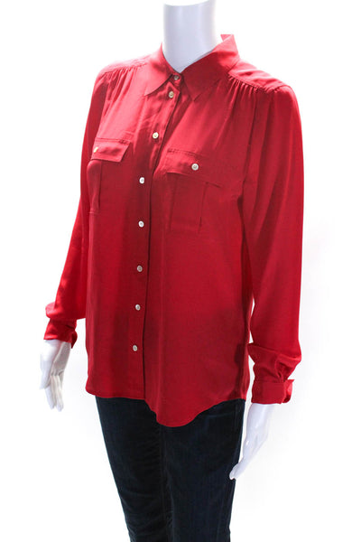 J Crew Womens Silk Long Sleeve Collared Button Down Blouse Red Size 2