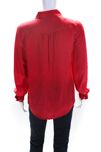 J Crew Womens Silk Long Sleeve Collared Button Down Blouse Red Size 2