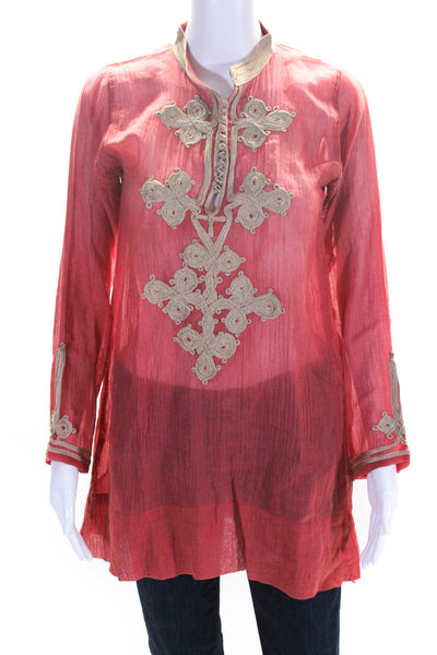 Karim Bouriad Marrakech Womens Long Sleeve V Neck Embroidered Tunic Red Size S