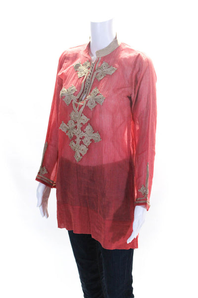 Karim Bouriad Marrakech Womens Long Sleeve V Neck Embroidered Tunic Red Size S