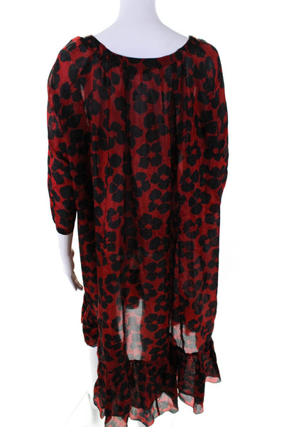 Dries Van Noten Womens Floral Printed Crew Neck Midi A-Line Dress Red Size 42