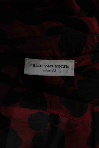 Dries Van Noten Womens Floral Printed Crew Neck Midi A-Line Dress Red Size 42