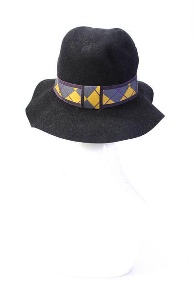 Maison Michel Womens Argyle Grosgrain Wool Felt Fedora Hat Black Size Small