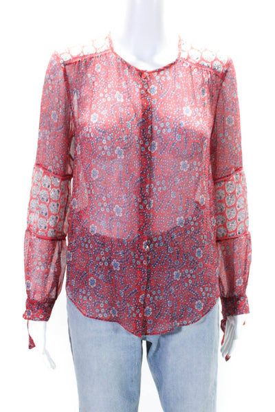 Rebecca Taylor Womens Silk Floral Print Long Sleeve Button Up Blouse Pink Size 4