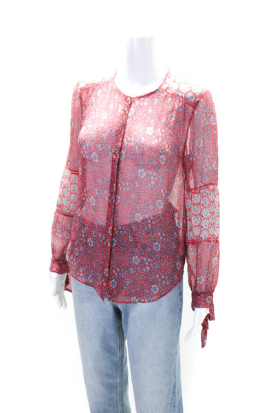 Rebecca Taylor Womens Silk Floral Print Long Sleeve Button Up Blouse Pink Size 4