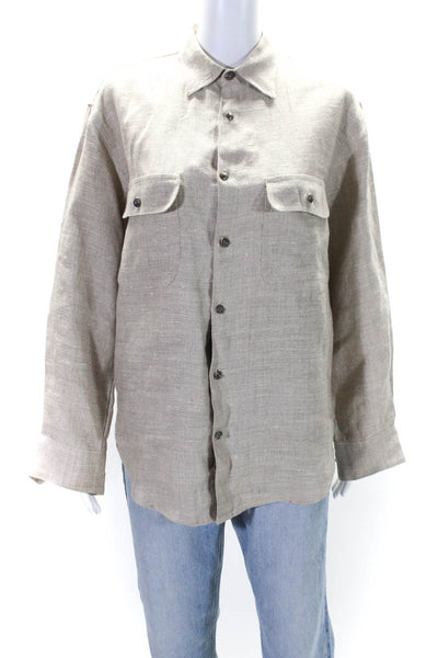 Billy Martins Womens Long Sleeve Collared Button Down Shirt Top Beige Size XS