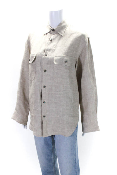 Billy Martins Womens Long Sleeve Collared Button Down Shirt Top Beige Size XS