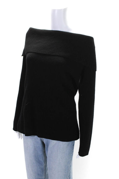 Bloomingdales Womens Cashmere Long Sleeve Off The Shoulder Sweater Black Size 2X