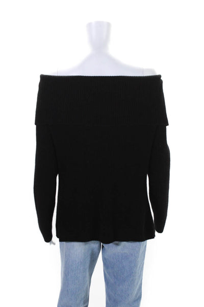 Bloomingdales Womens Cashmere Long Sleeve Off The Shoulder Sweater Black Size 2X