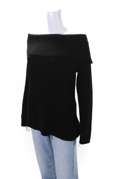 Bloomingdales Womens Cashmere Long Sleeve Off The Shoulder Sweater Black Sz 2X