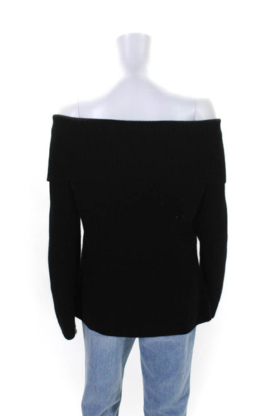 Bloomingdales Womens Cashmere Long Sleeve Off The Shoulder Sweater Black Sz 2X