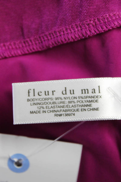 Fleur du Mal Womens Round Neck Long Sleeves Sheer Cropped Blouse Magenta Size XS