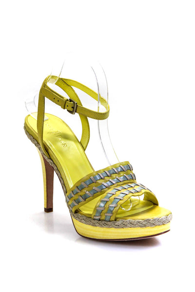 Cole Haan Womens Woven Textured Striped Buckled Stiletto Heels Yellow Size 9