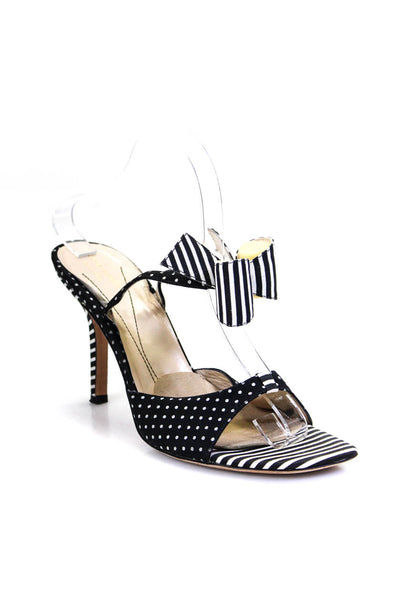 Kate Spade Womens Polka Dot Striped Bow Stiletto Heels Slingbacks Navy Size 9