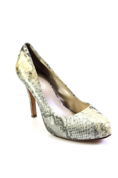 Saks Fifth Avenue Womens Stiletto Snakeskin Printed Pumps Gray Leather Size 9M