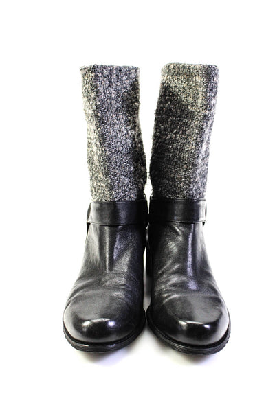 Stuart Weitzman Womens Slip On Tweed Mid Calf Boots Black Gray Leather Size 10