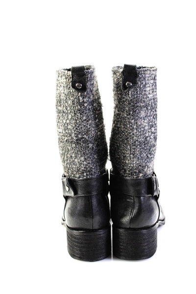 Stuart Weitzman Womens Slip On Tweed Mid Calf Boots Black Gray Leather Size 10