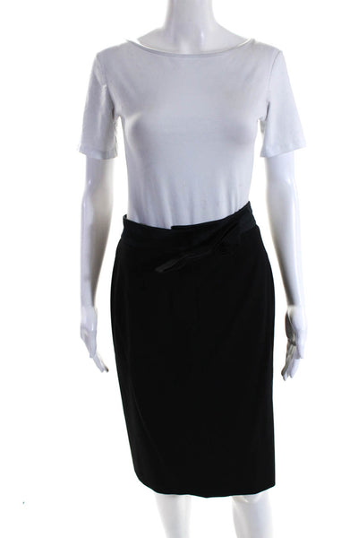 Celine Womens Wool Satin Bow High Rise Knee Length Pencil Skirt Black Size 38