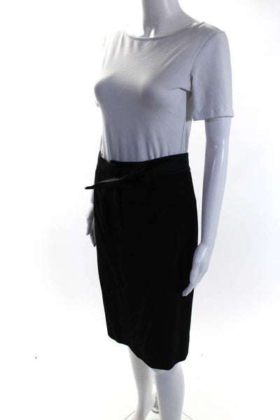 Celine Womens Wool Satin Bow High Rise Knee Length Pencil Skirt Black Size 38