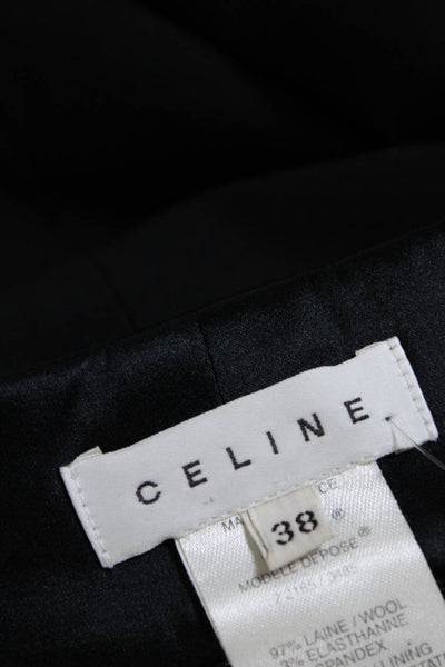 Celine Womens Wool Satin Bow High Rise Knee Length Pencil Skirt Black Size 38