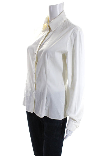 Celine Womens Cotton Collared Snap Front Long Sleeve Blouse Top White Size 38