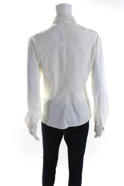 Celine Womens Cotton Collared Snap Front Long Sleeve Blouse Top White Size 38