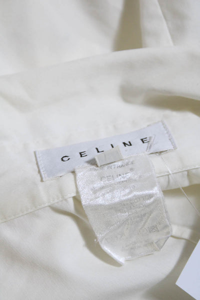 Celine Womens Cotton Collared Snap Front Long Sleeve Blouse Top White Size 38