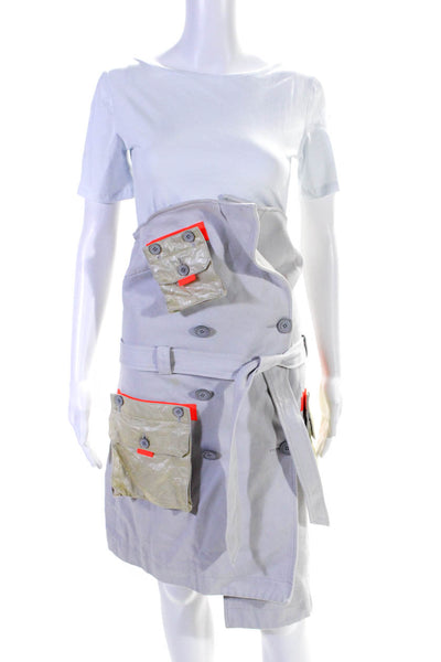 Heron Preston Womens Button Down Belted Wrap Skirt White Cotton Size Small