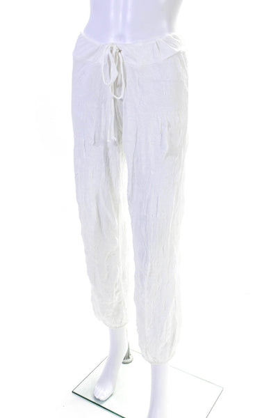 Letarte Handmade Womens Sheer Drawstring Waist Casual Pants White Size S