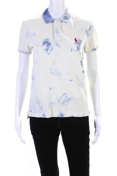 Polo Ralph Lauren Womens Cotton Knit Tie Dye Collared Polo Shirt White Size XS