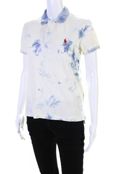 Polo Ralph Lauren Womens Cotton Knit Tie Dye Collared Polo Shirt White Size XS