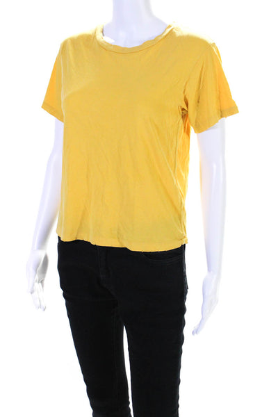 Amo Womens Distressed Jersey Crew Neck Short Sleeve T-Shirt Tee Yellow Size XS