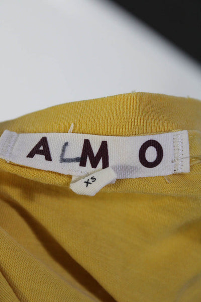 Amo Womens Distressed Jersey Crew Neck Short Sleeve T-Shirt Tee Yellow Size XS